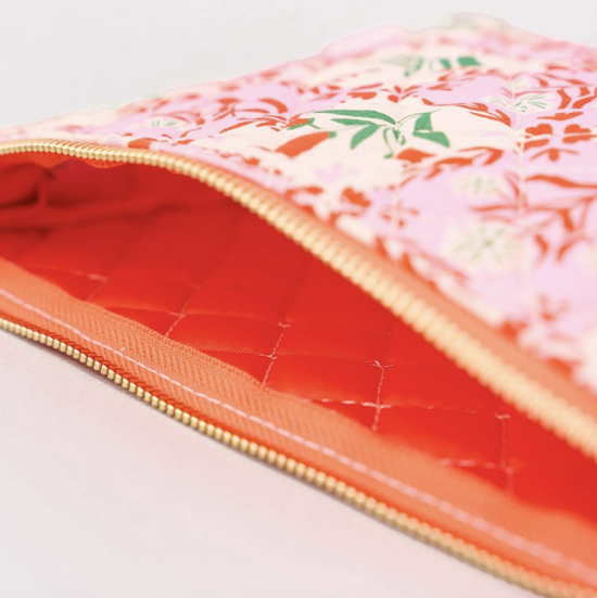 Pochette fleurie rose/rouge capitonnée
