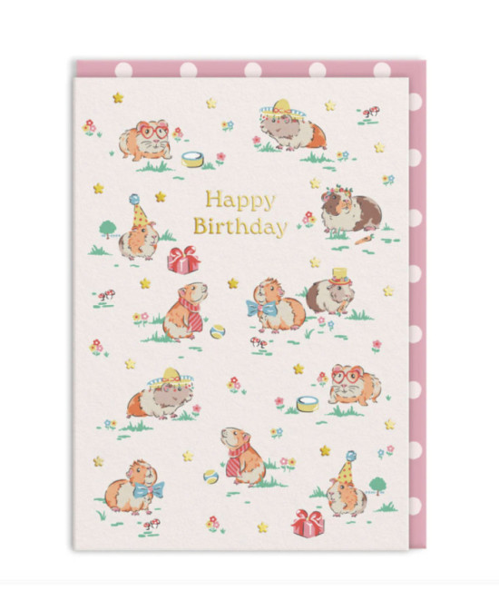 Carte Happy Birthday Cochons d'Inde