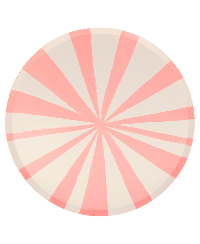 Grandes assiettes lignées rose et blanc Meri Meri