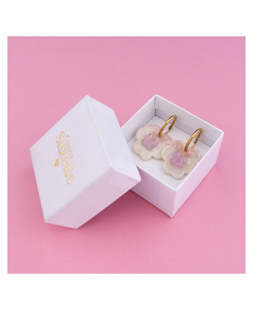 Boucles d’oreille Coucou Suzette Pensée rose