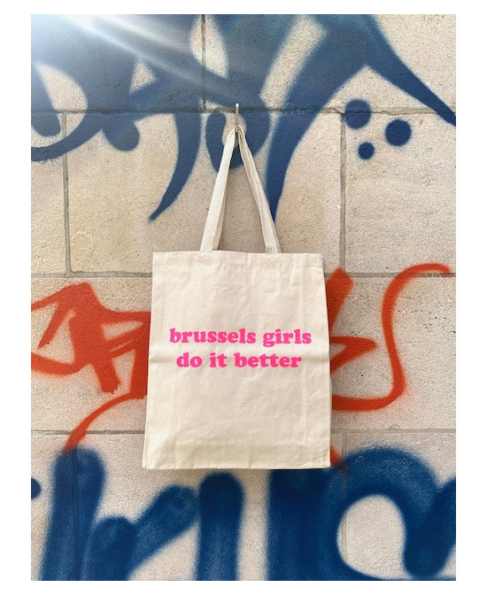 Tote bag brussels girls do it better écru-rose fluo