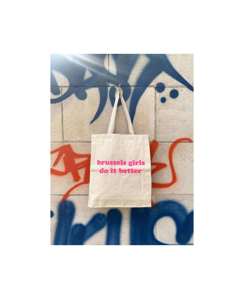 Tote bag brussels girls do it better écru-rose fluo