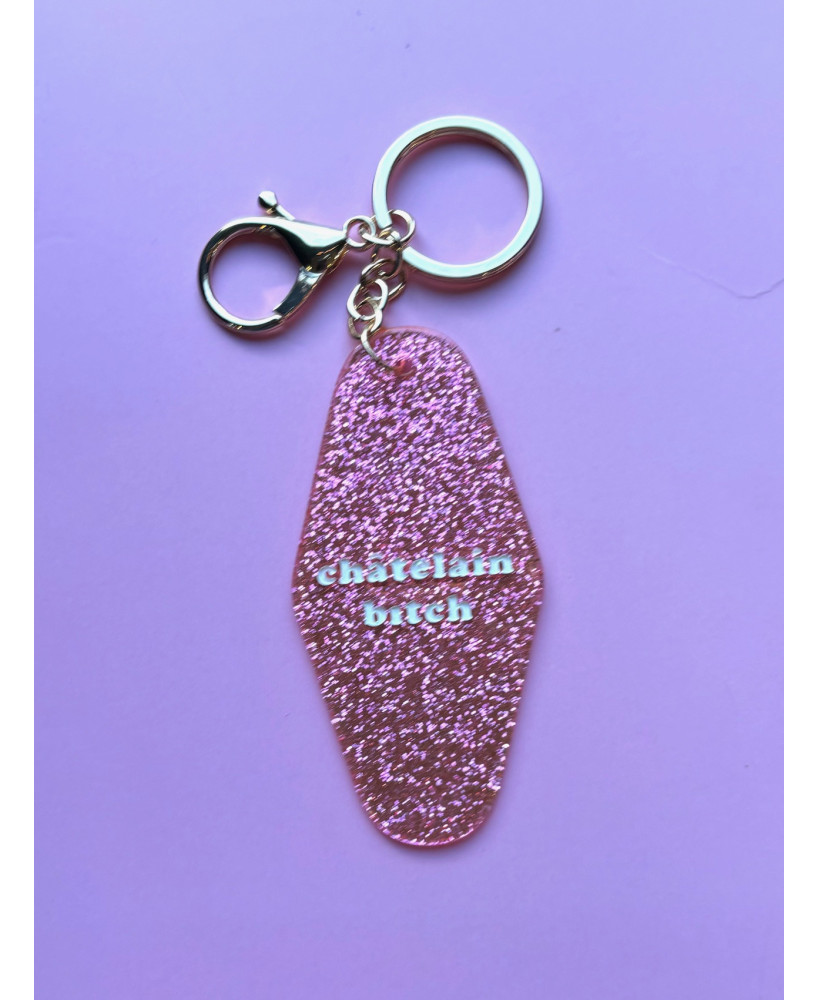 Porte-clés Châtelain bitch paillettes roses