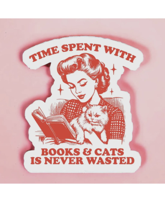 Sticker Time spend with books and cats