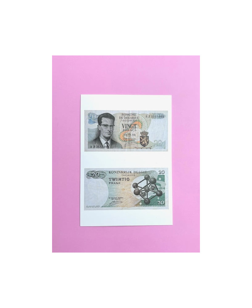 Carte postale Billet de 20 francs belges