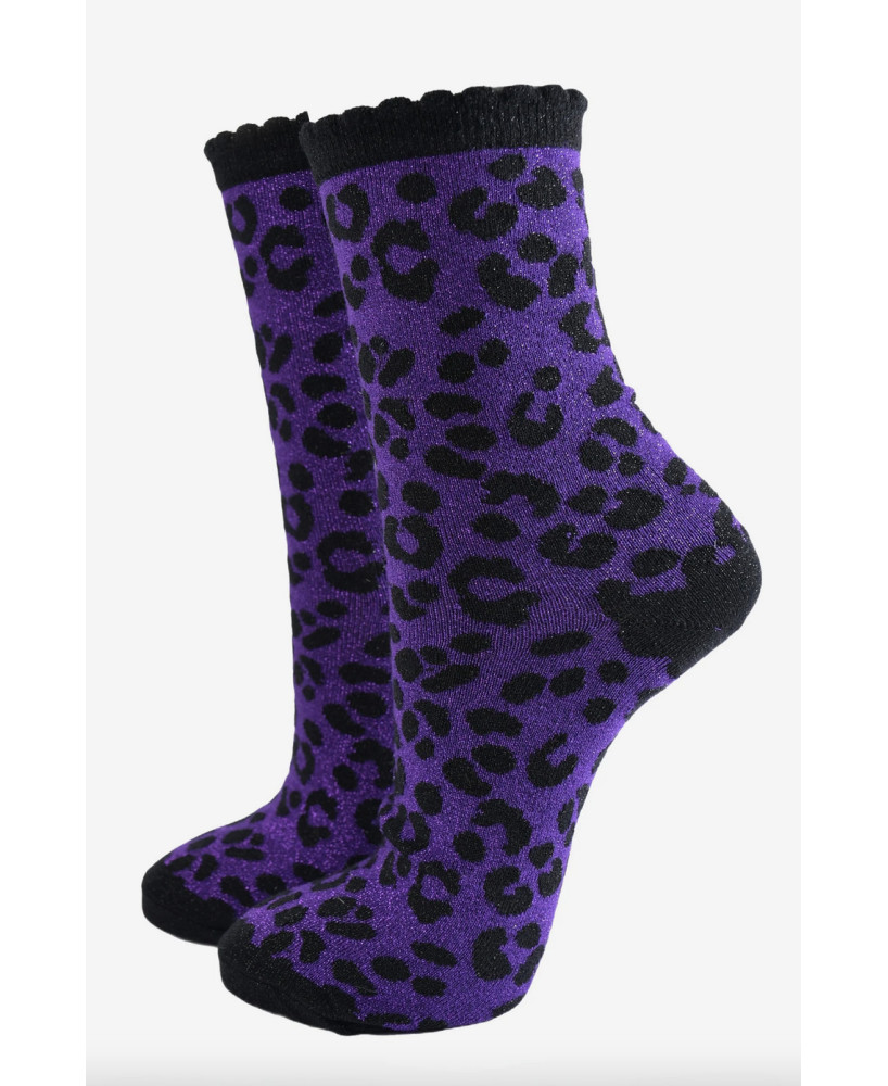Chaussettes glitter léopard mauve