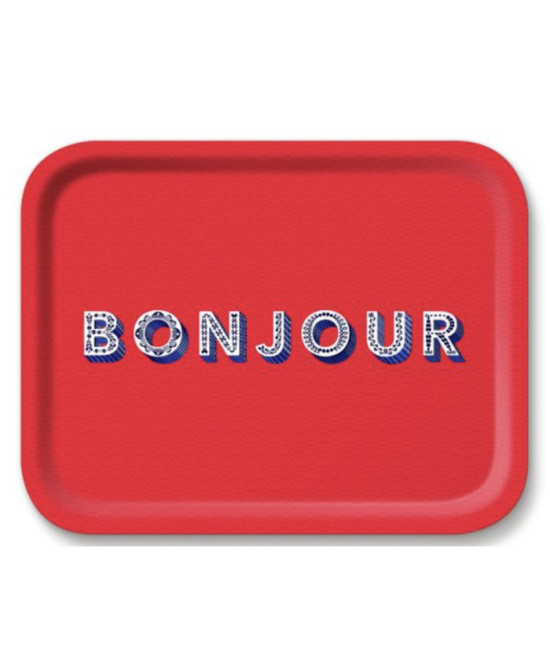 Grand plateau rectangulaire Bonjour rouge