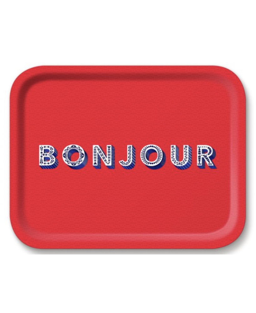 Grand plateau rectangulaire Bonjour rouge