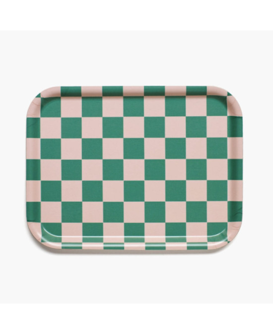 Plateau rectangulaire damier vert pêche