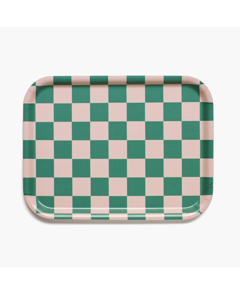 Plateau rectangulaire damier vert pêche