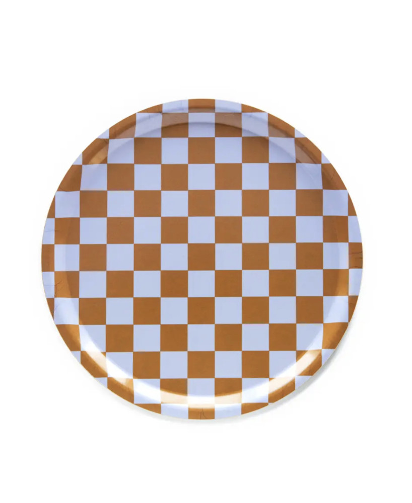 Plateau rond damier caramel bleu
